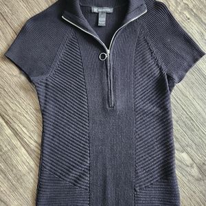 INC International Concepts Black Mock Neck Zip Up Knit Top Size Large